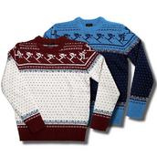 View Item Pop 60's Retro Ski Jumper Snowflake Skiier Skiiing Burgundy / white & Navy / sky